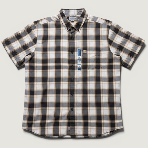 Carhartt Other - Carhartt Mens shirt 2x Relaxed Fit Plaid Short Sleeve Button Down Grey/yellow
